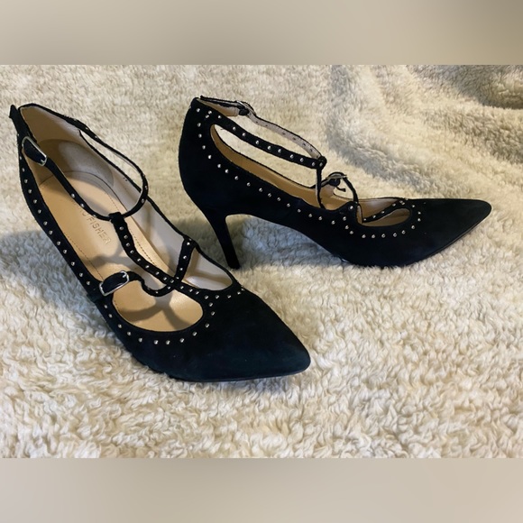 Marc Fisher Strappy Suede Heels with Studs Sz 7.5 - Picture 2 of 4
